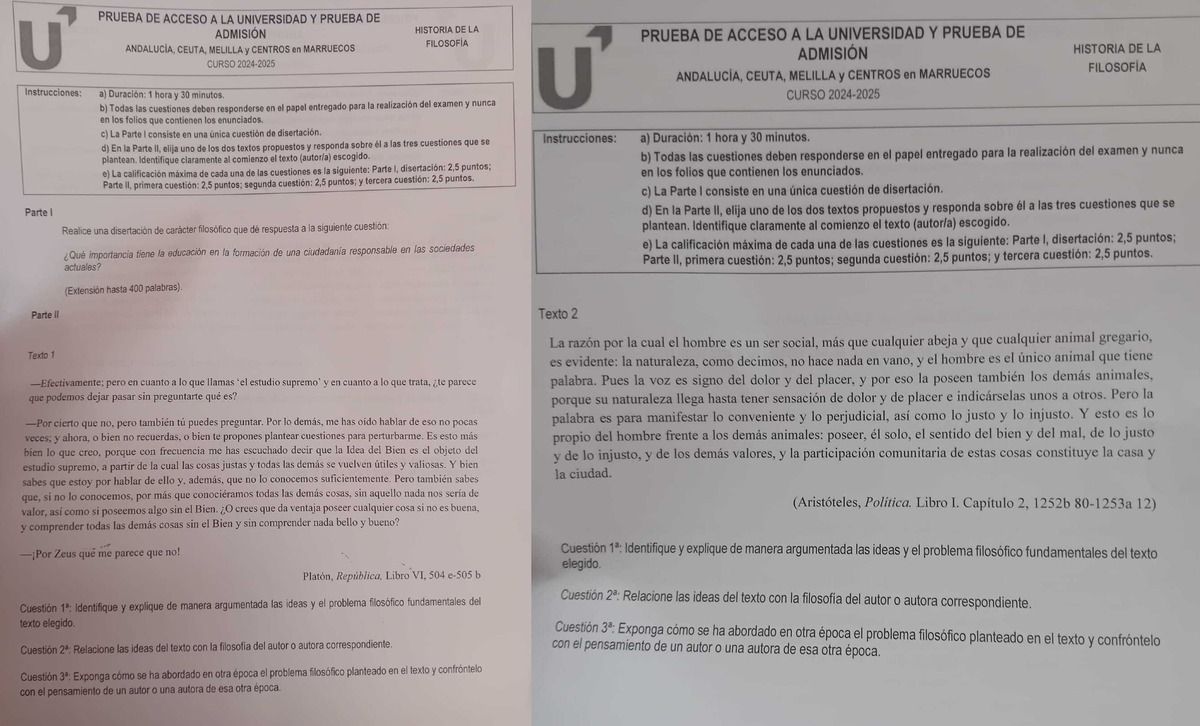 El examen de Filosofía de la PAU 2025 en Andalucía.