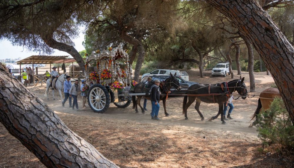 Carreta del simpecado de la Hdad. del Rocio de Cádiz adentrando en el coto 