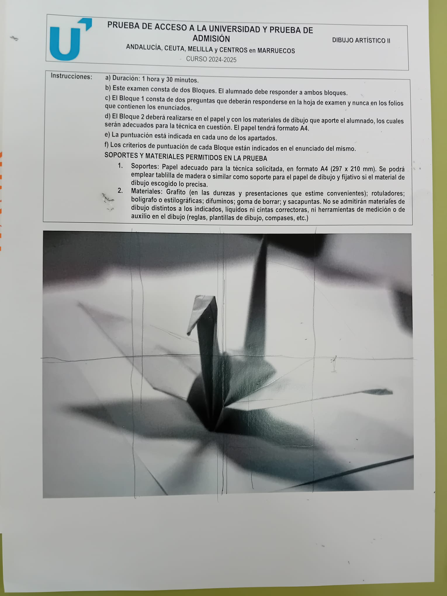 Segunda parte de Dibujo Artístico en la PAU 2025 de Andalucía.