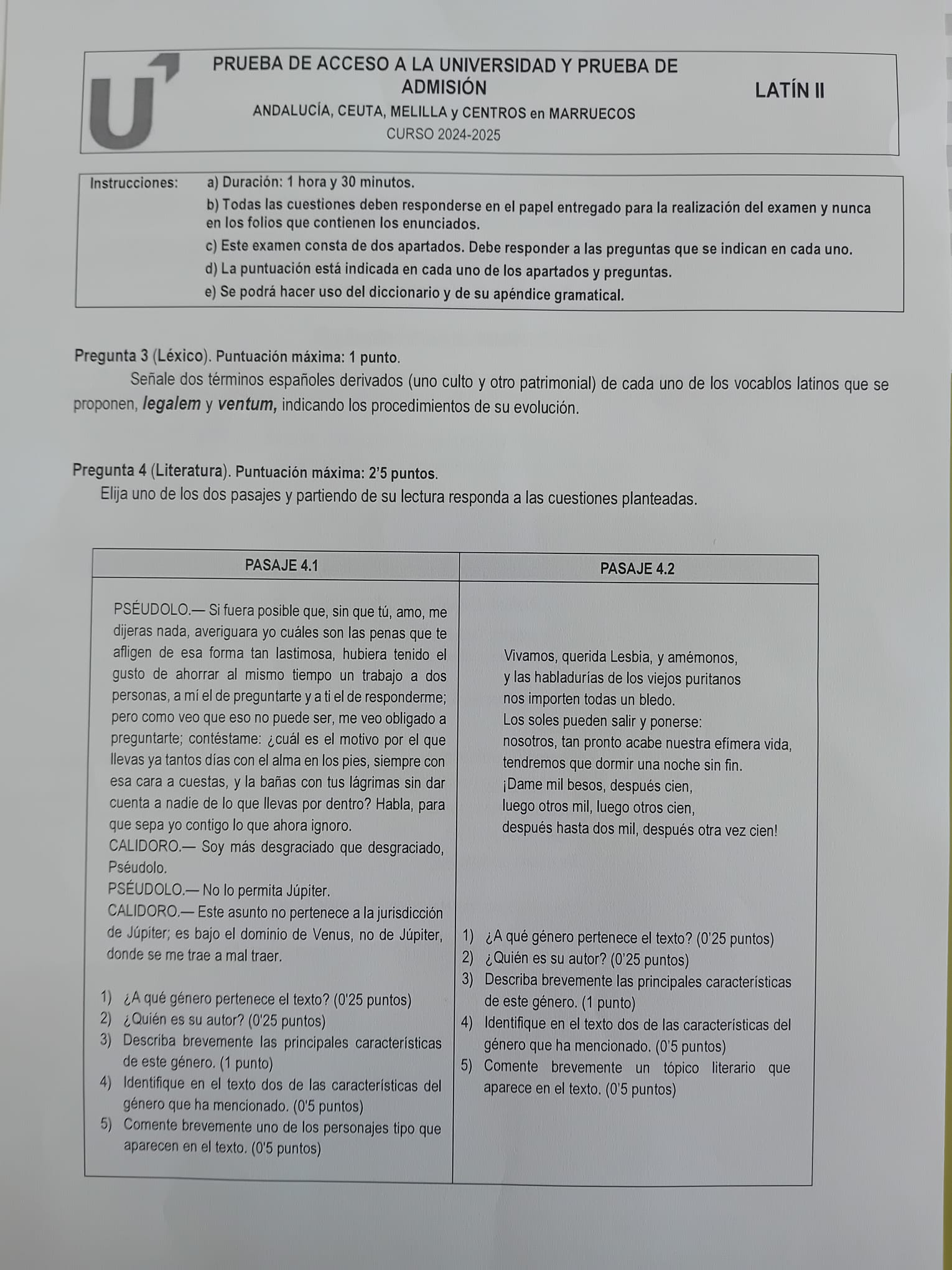 Segunda parte de Latín en la PAU 2025 de Andalucía.