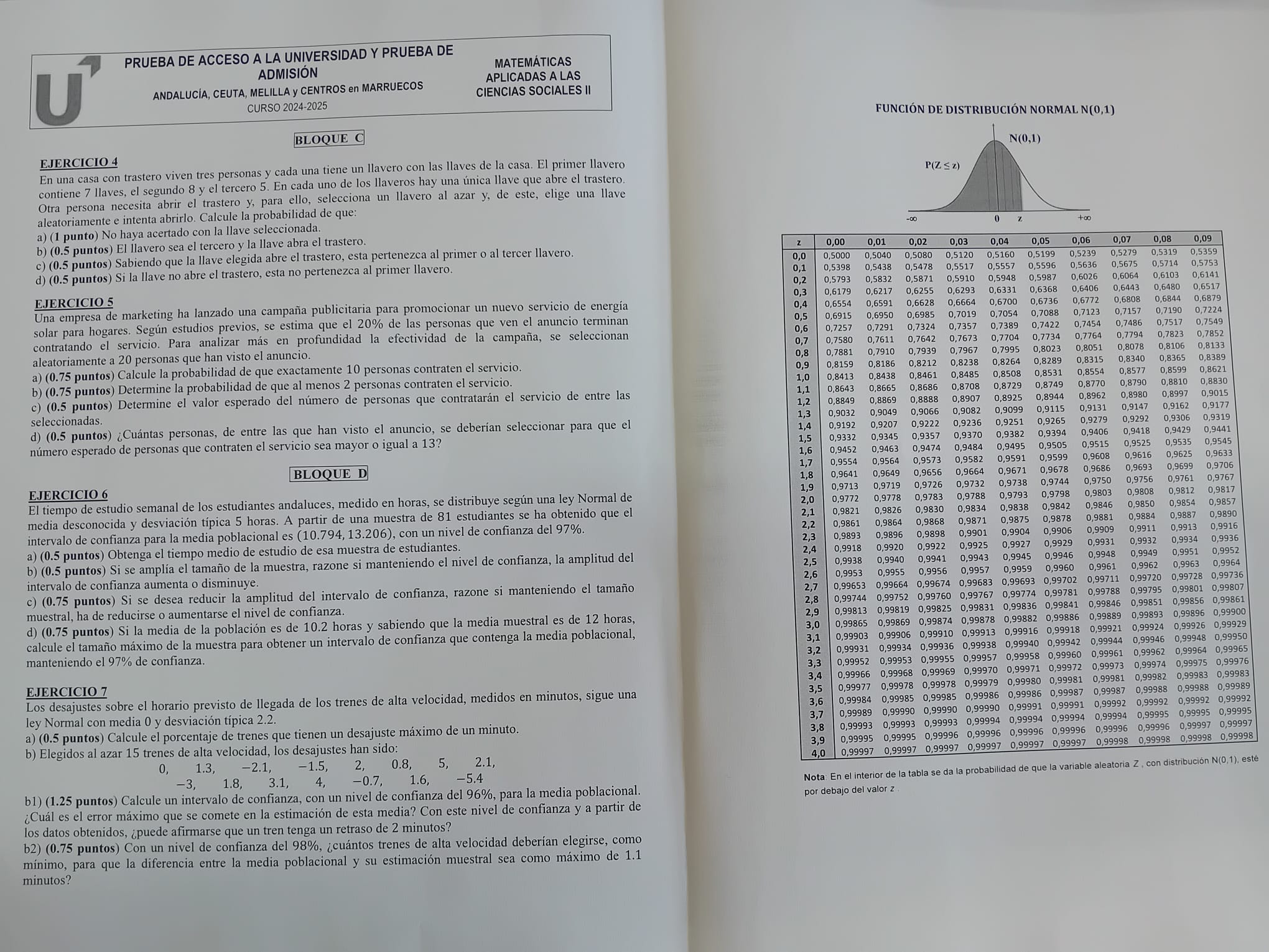Segunda parte de Matemáticas Aplicadas en la Selectividad andaluza de 2025.