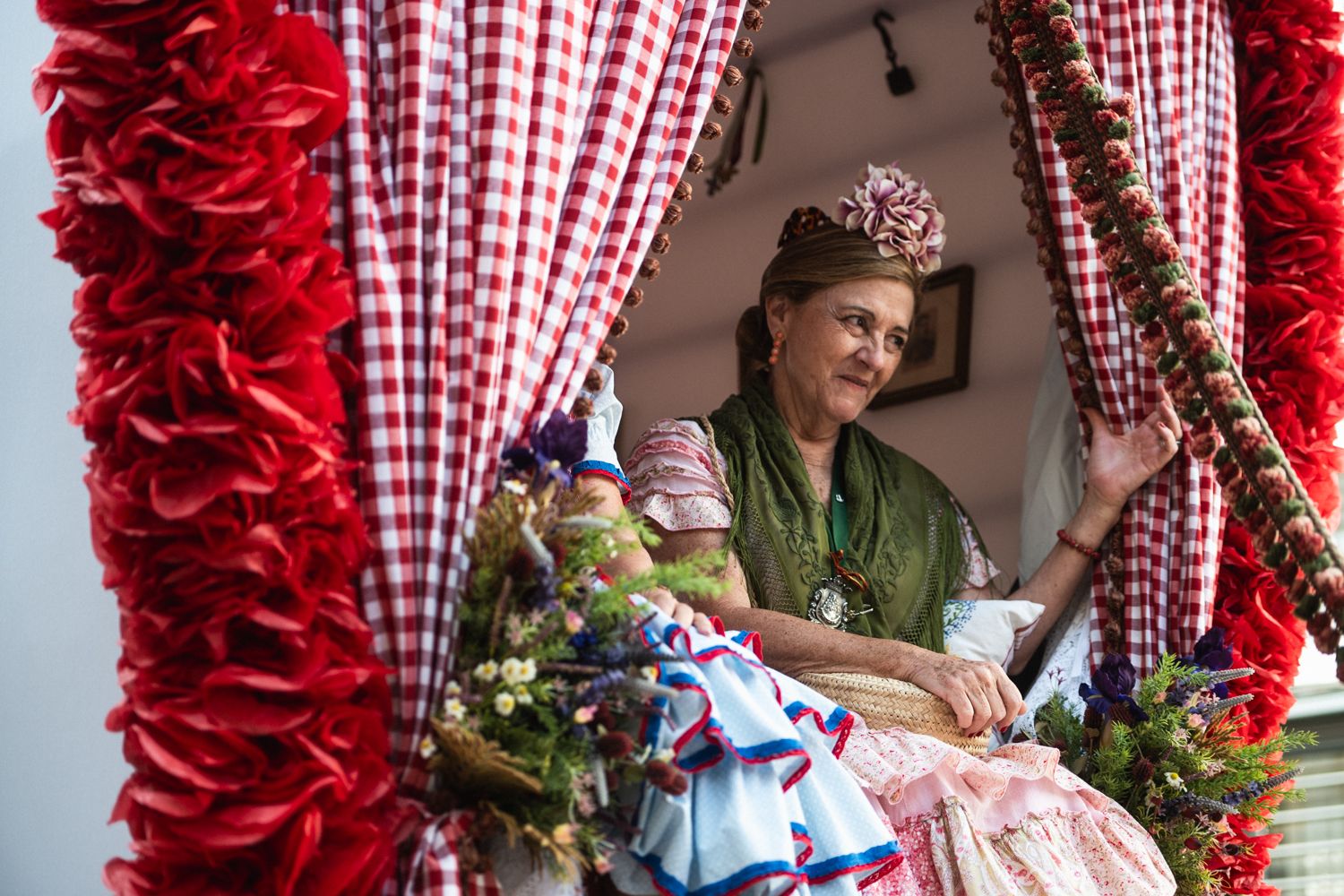 Peregrina en una carreta.