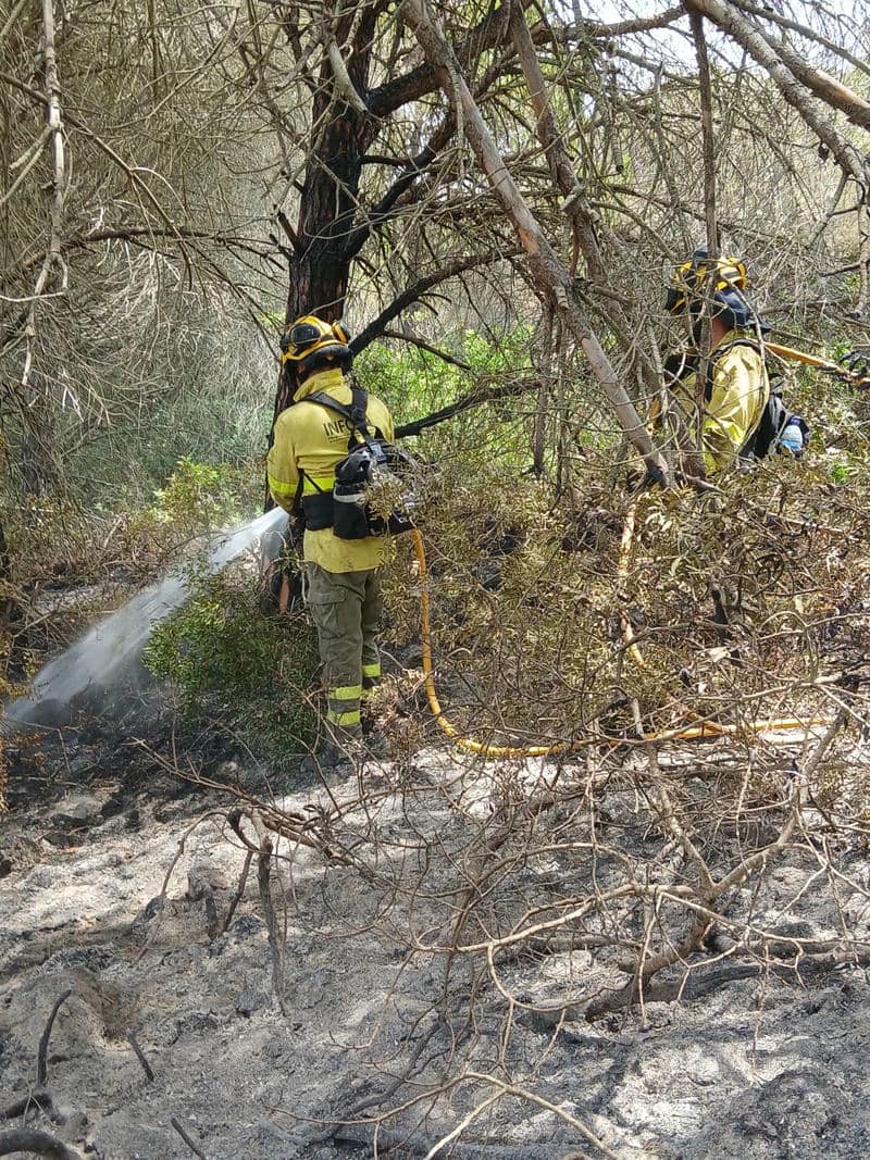 Bomberos en la extinción del fuego.