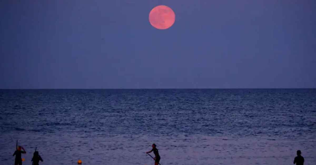 Luna de fresa sobre el mar.