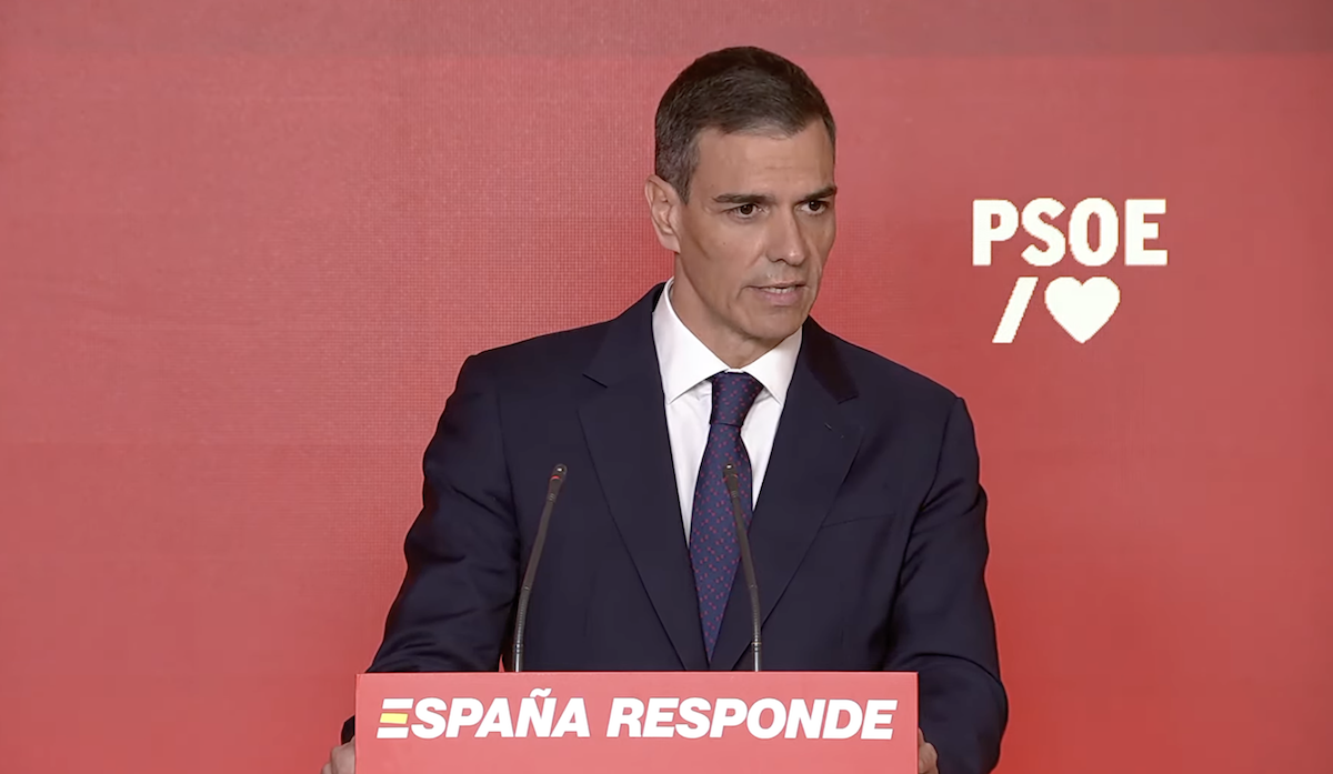 Pedro Sánchez, en rueda de prensa en la sede del PSOE. 