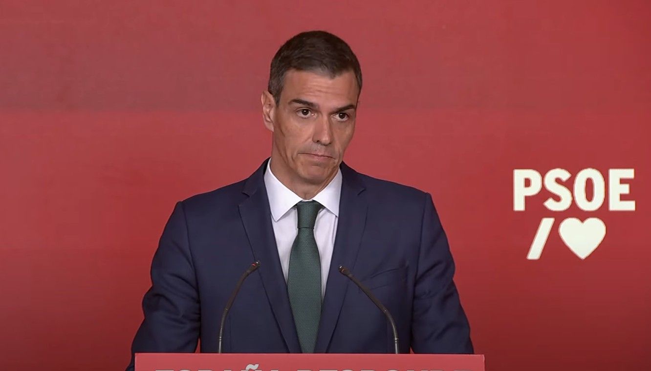 Pedro Sánchez, en comparecencia en la sede del PSOE, en la tarde de este lunes.