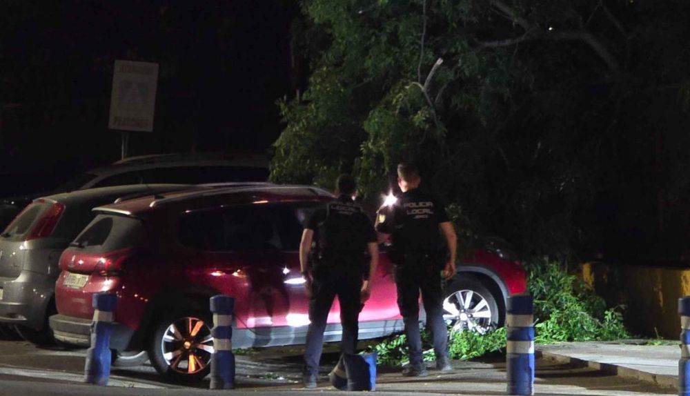 La Policía Local, comprobando los daños en un vehículo.