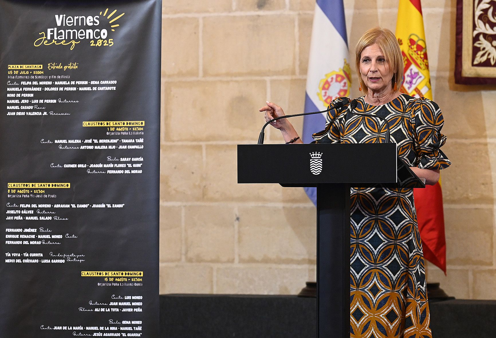 La alcaldesa de Jerez, María José García Pelayo, durante la presentación de la Fiesta de la Bulería y los Viernes Flamencos.