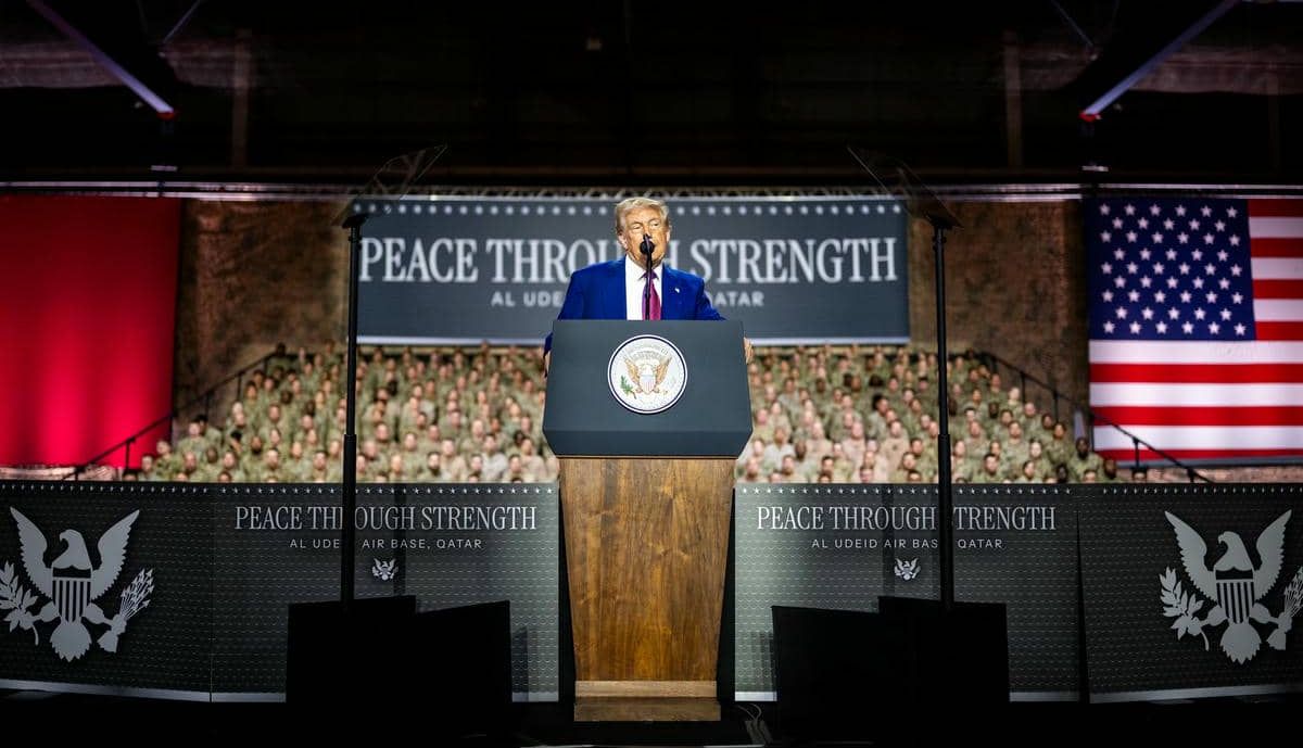 Trump, en la base estadounidense situada en Qatar, el pasado mes de mayo.