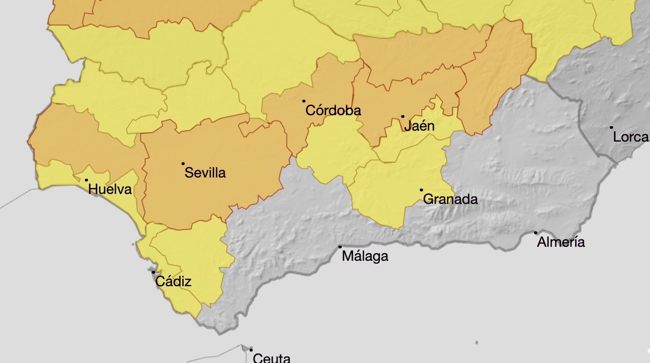 Los avisos de la Aemet para el miércoles en Andalucía.