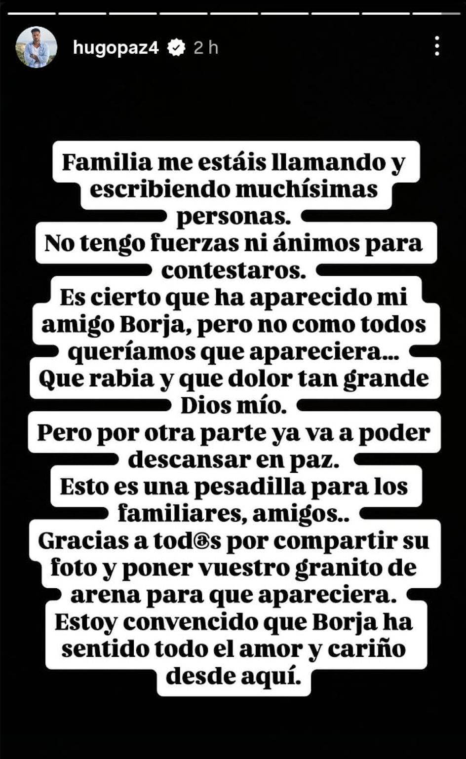 Comunicado publicado por Hugo Paz