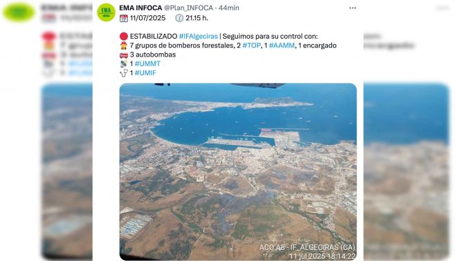 El Plan Infoca ha informado de la estabilización del incendio de Algeciras.