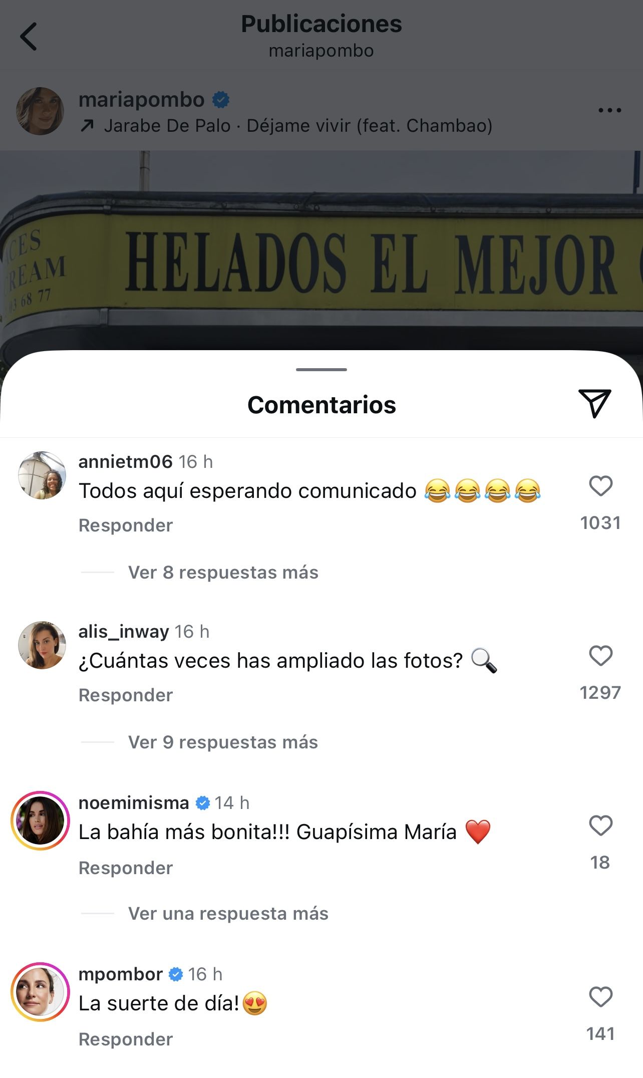 Comentarios en el perfil de María Pombo.