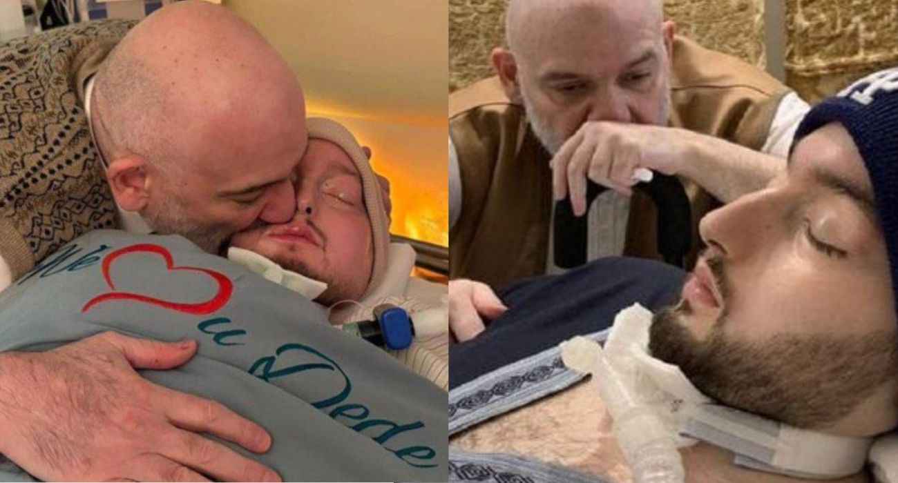 Dos imágenes del 'príncipe durmiente' junto a su padre. Dos imágenes del 'príncipe durmiente' junto a su padre.