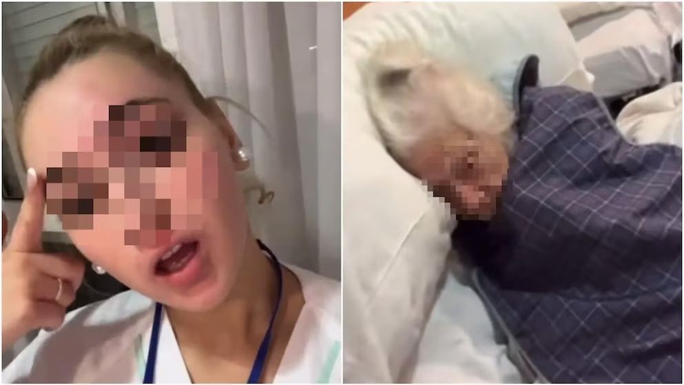 A la izquierda, Lorena. A la derecha, la anciana vejada en la residencia de Azuqueca de Henares (Guadalajara), en el vídeo difundido en TikTok.