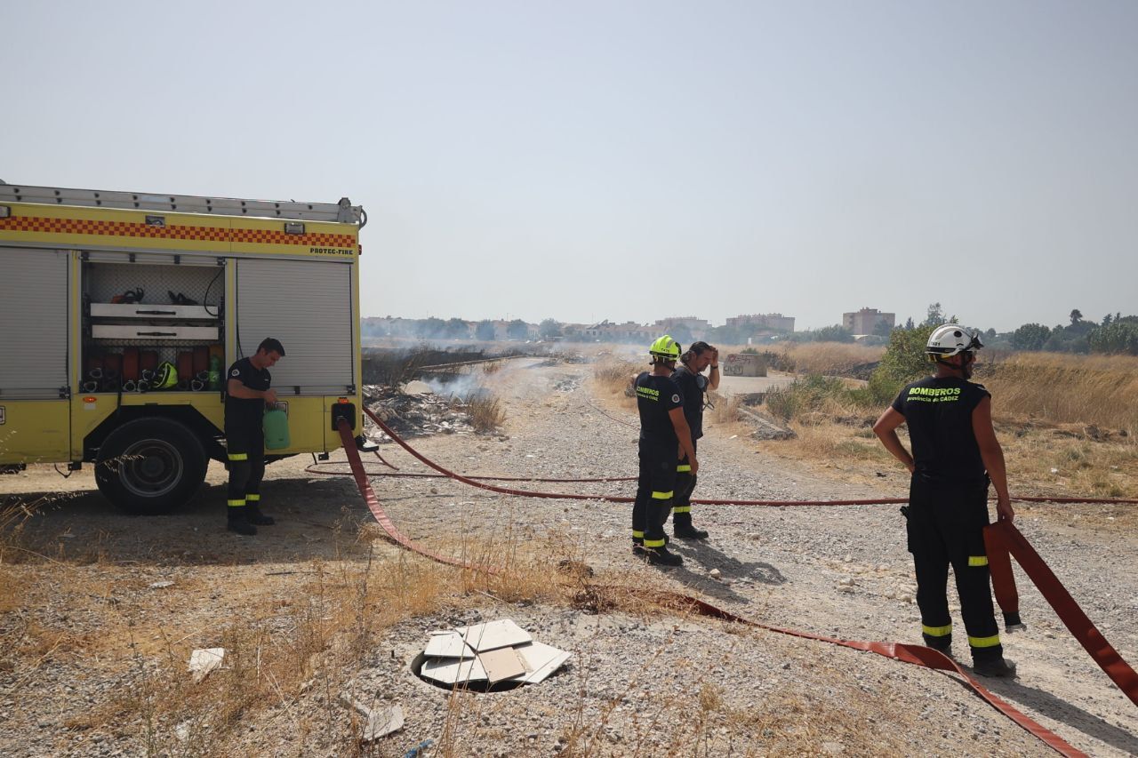 Tareas de extinción de los bomberos en el terreno.