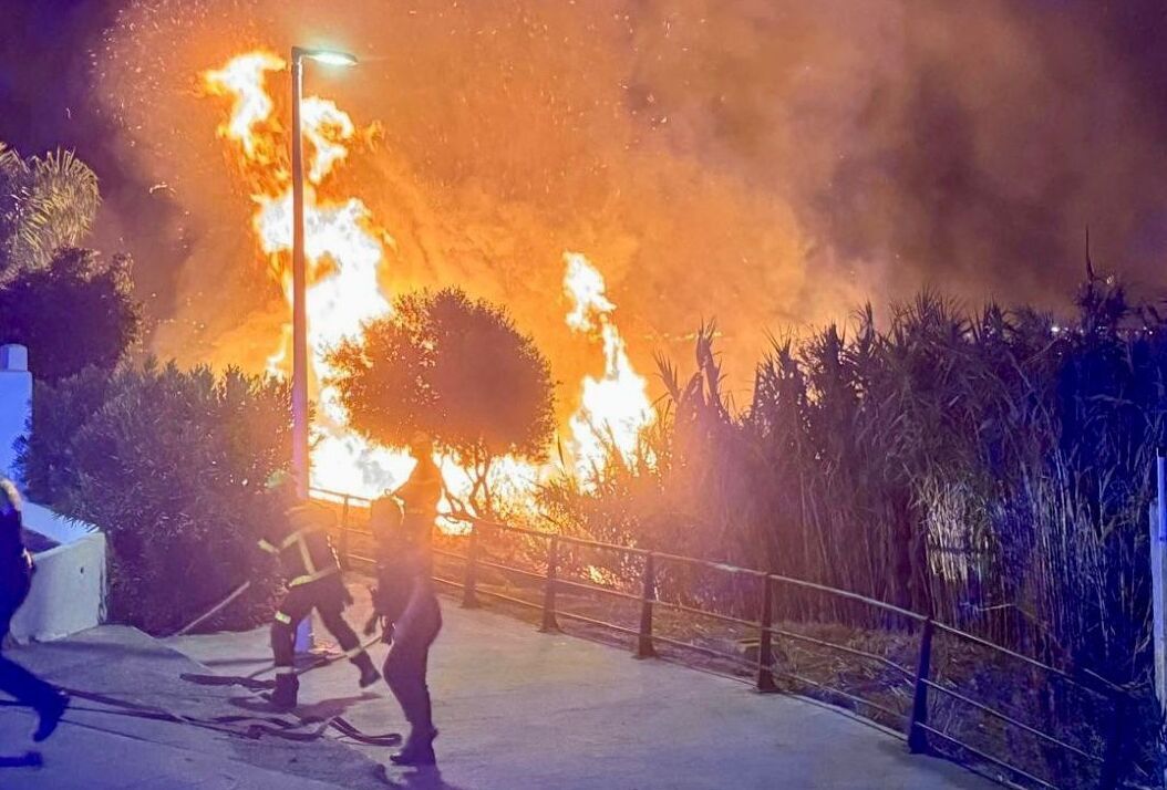 Arden 4.500 metros cuadrados de terreno en el incendio en un cañaveral en Algeciras. Arden 4.500 metros cuadrados de terreno en el incendio en un cañaveral en Algeciras.