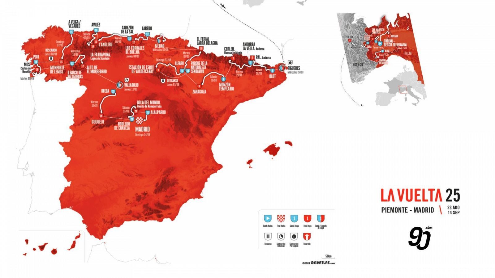 Mapa del recorrido de la Vuelta a España.
