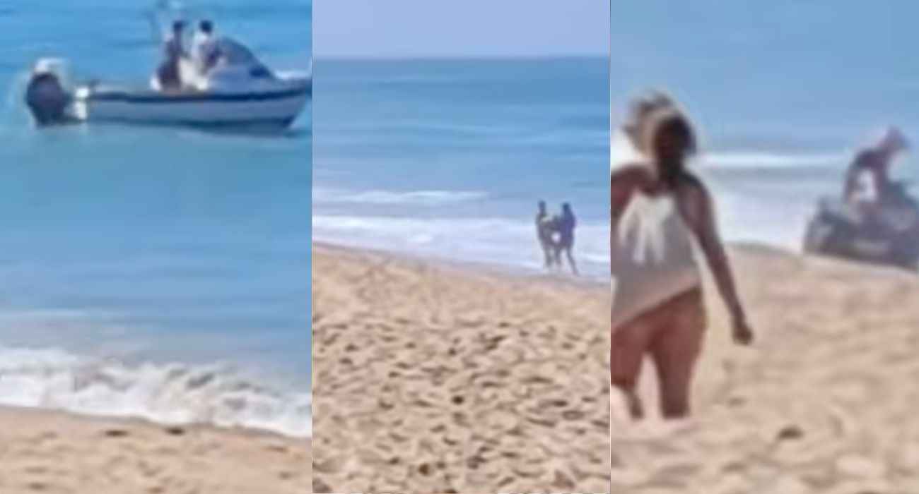 Tres imágenes de la descarga de droga en la playa de Trafalgar.