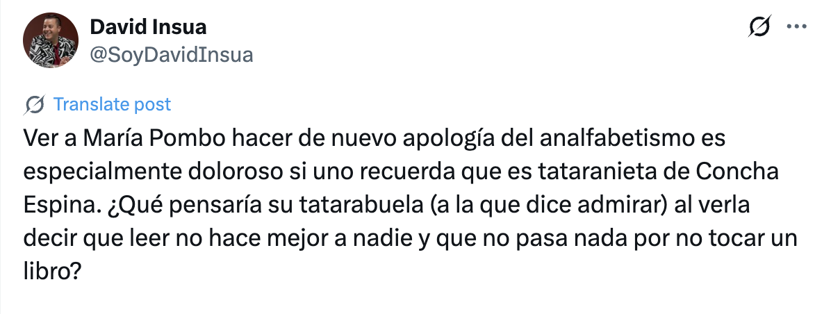 Críticas a María Pombo en X.