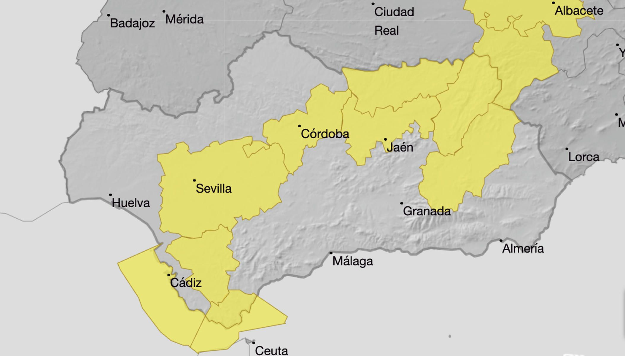 Avisos amarillos en Andalucía.