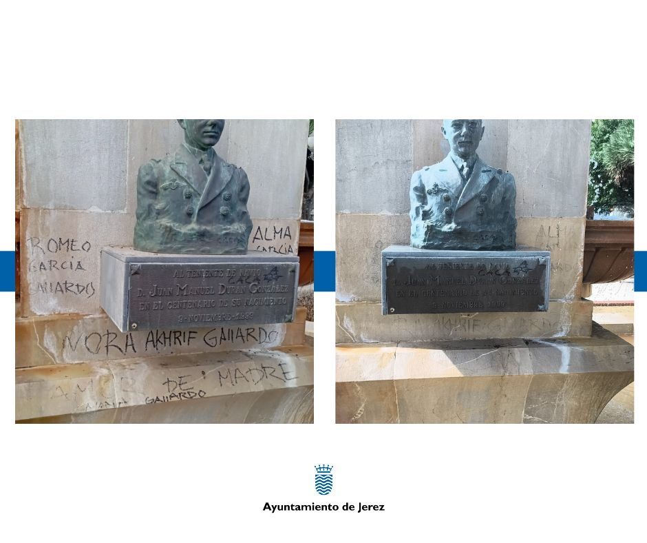 Las pintadas en el monumento de la Plaza las Angustias.