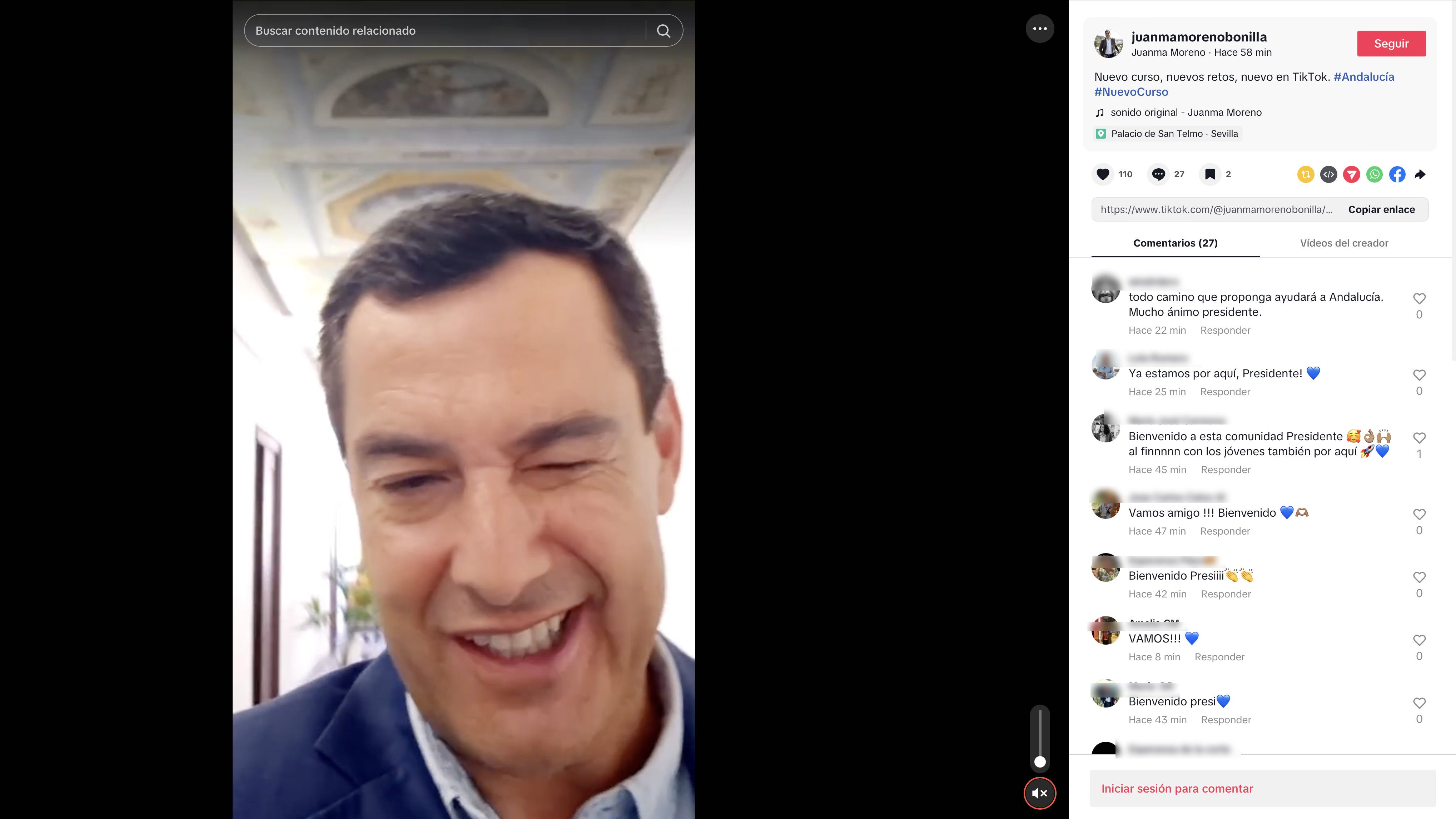 El primer vídeo subido por el presidente de la Junta de Andalucía. El primer vídeo subido por el presidente de la Junta de Andalucía.