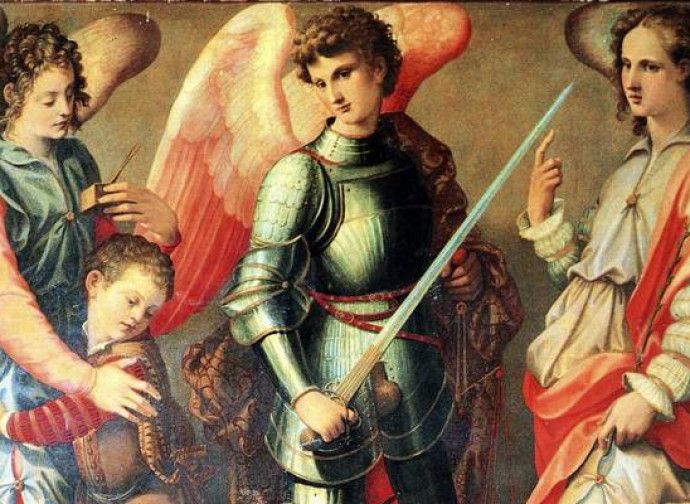 Representación de los arcángeles Miguel, Gabriel y Rafael. Representación de los arcángeles Miguel, Gabriel y Rafael.