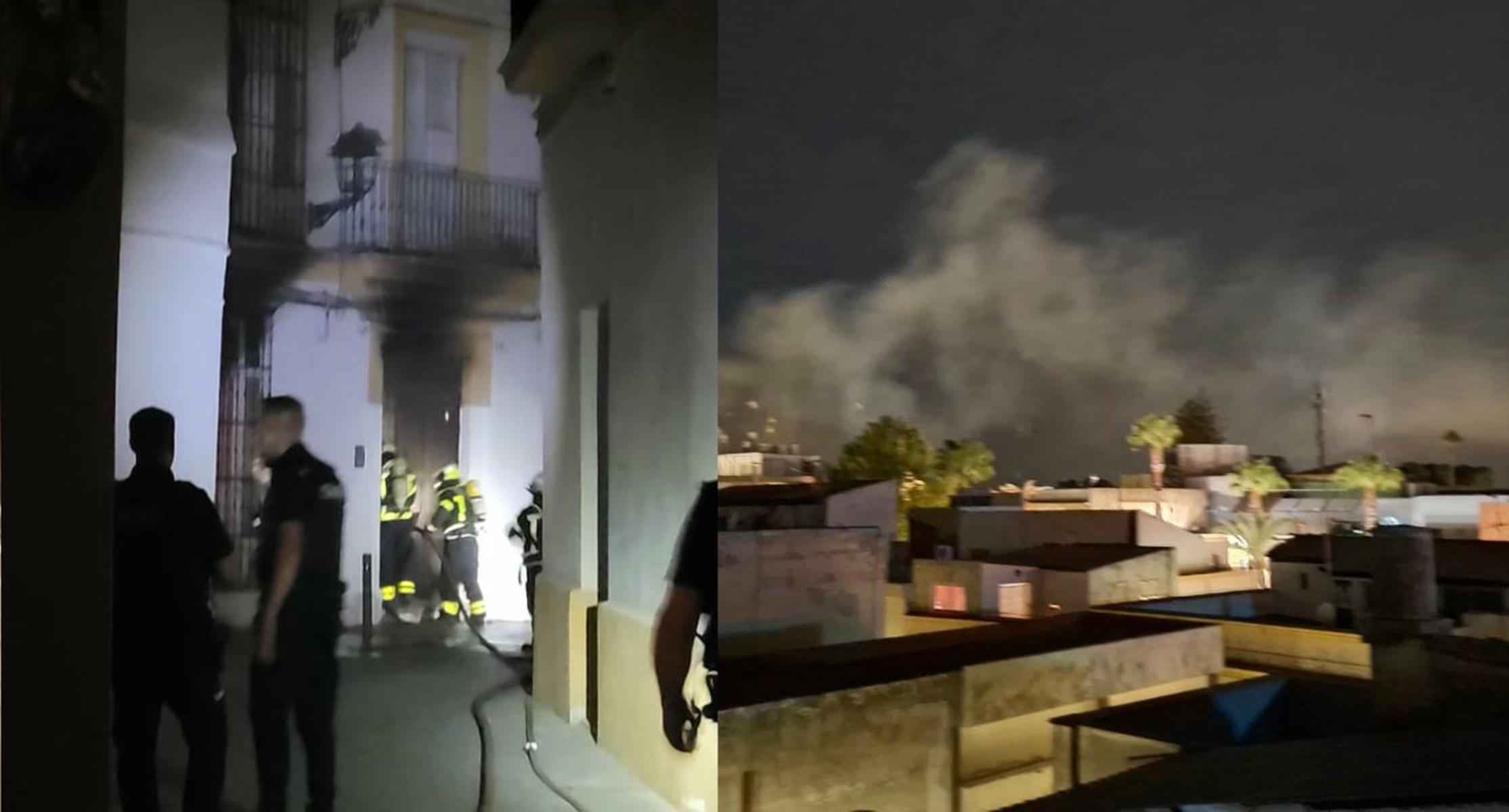 Imagen de la casa que ha salido ardiendo y vista del humo desde la calle Remedios.