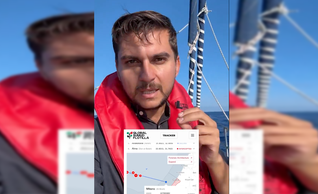 Uno de los integrantes del buque Mikeno de la flotilla a Gaza. Uno de los integrantes del buque Mikeno de la flotilla a Gaza.