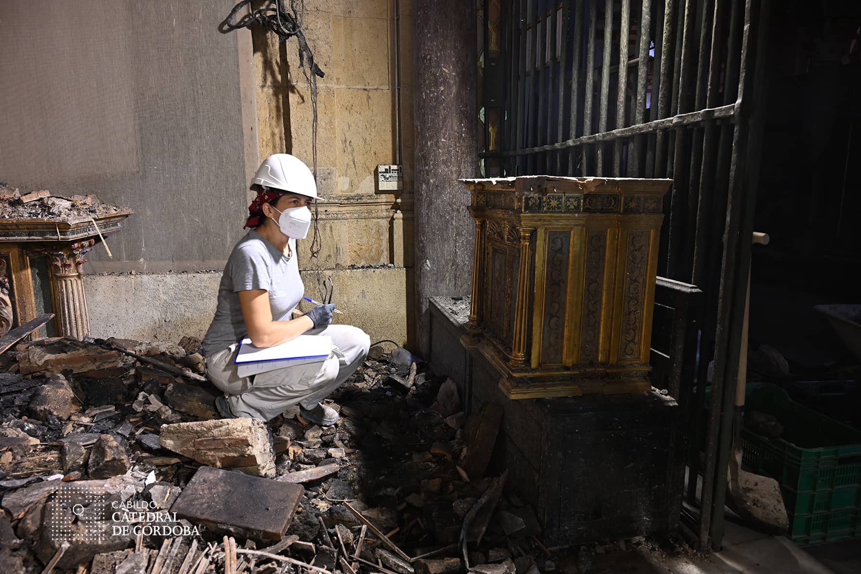Trabajos tras el incendio de la Mezquita de Córdoba, que ya contaba con plan de autoprotección.