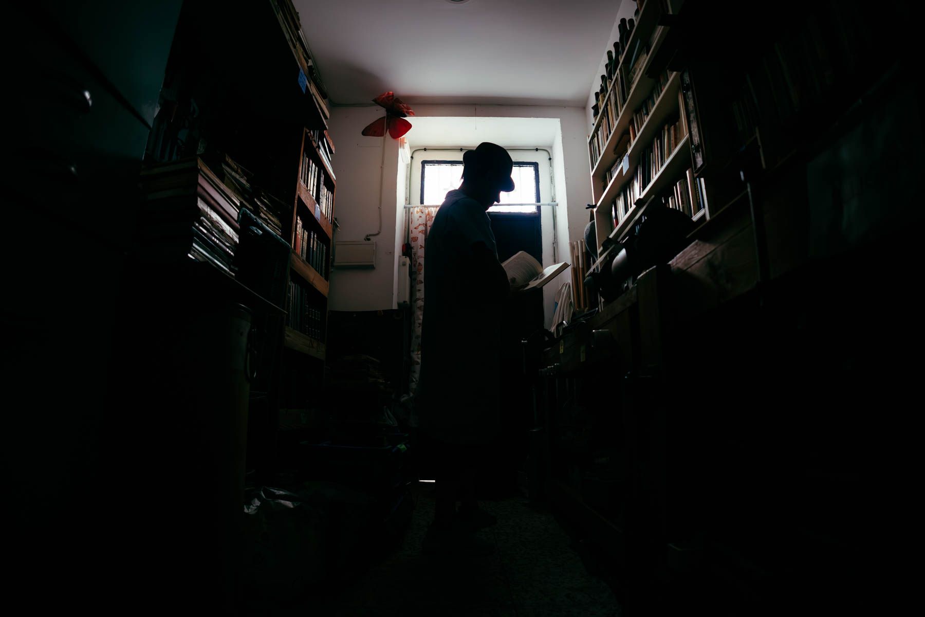 Una persona echa un vistazo a los libros en un punto ignoto del centro de Jerez.