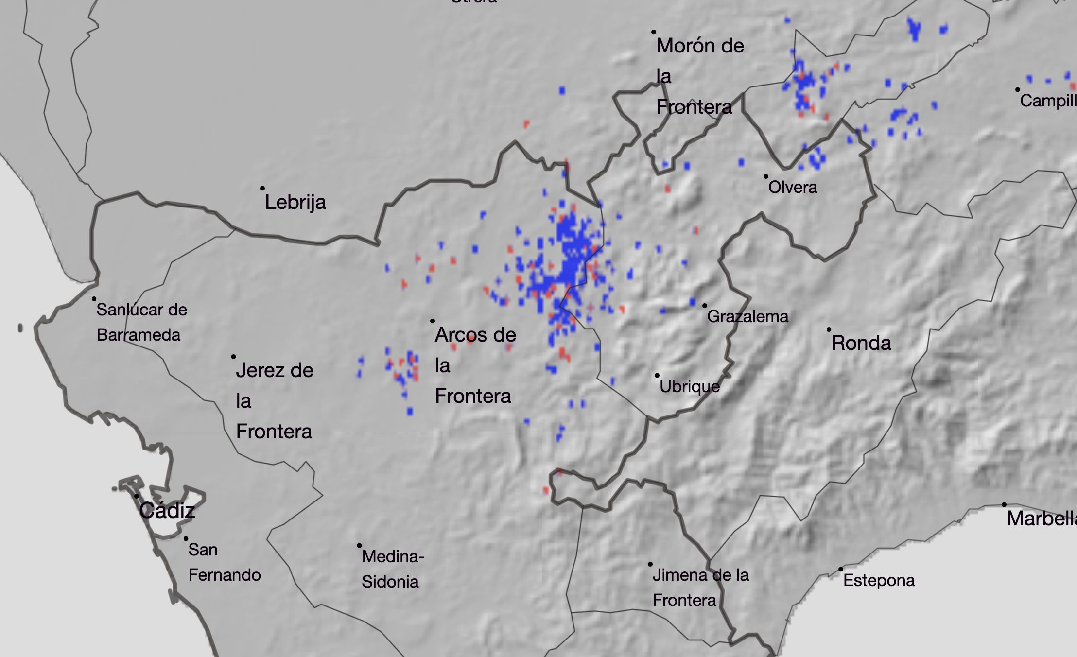 Truenos que han caído por la zona, en una imagen de Aemet.