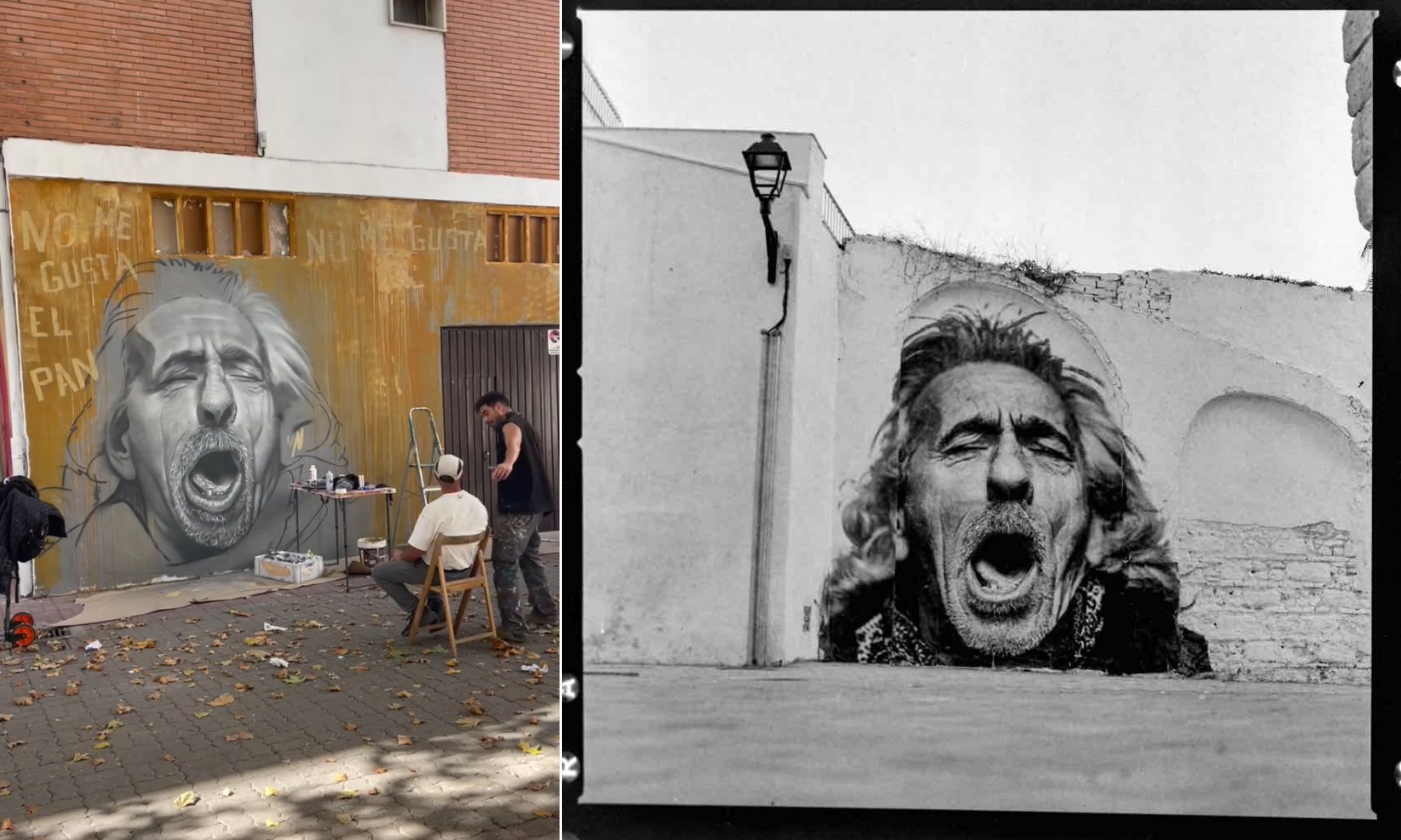 El mural en Valencia a la izquierda y fotomural del proyecto Presencias de Juan Carlos Toro  