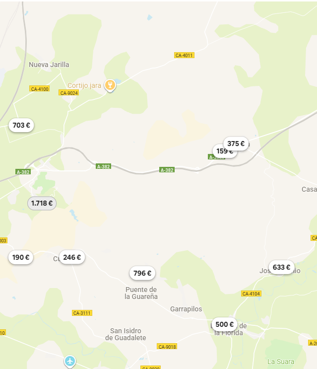 Precios de Airbnb para el puente en la zona rural.