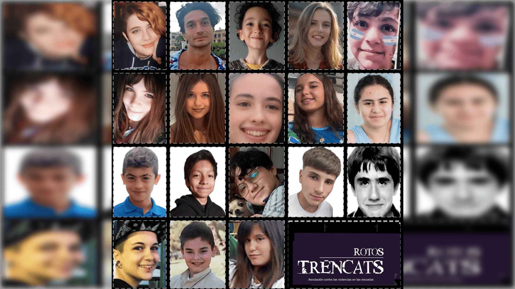 Cartel con imágenes de jóvenes víctimas mortales de la violencia escolar. Cartel con imágenes de jóvenes víctimas mortales de la violencia escolar.