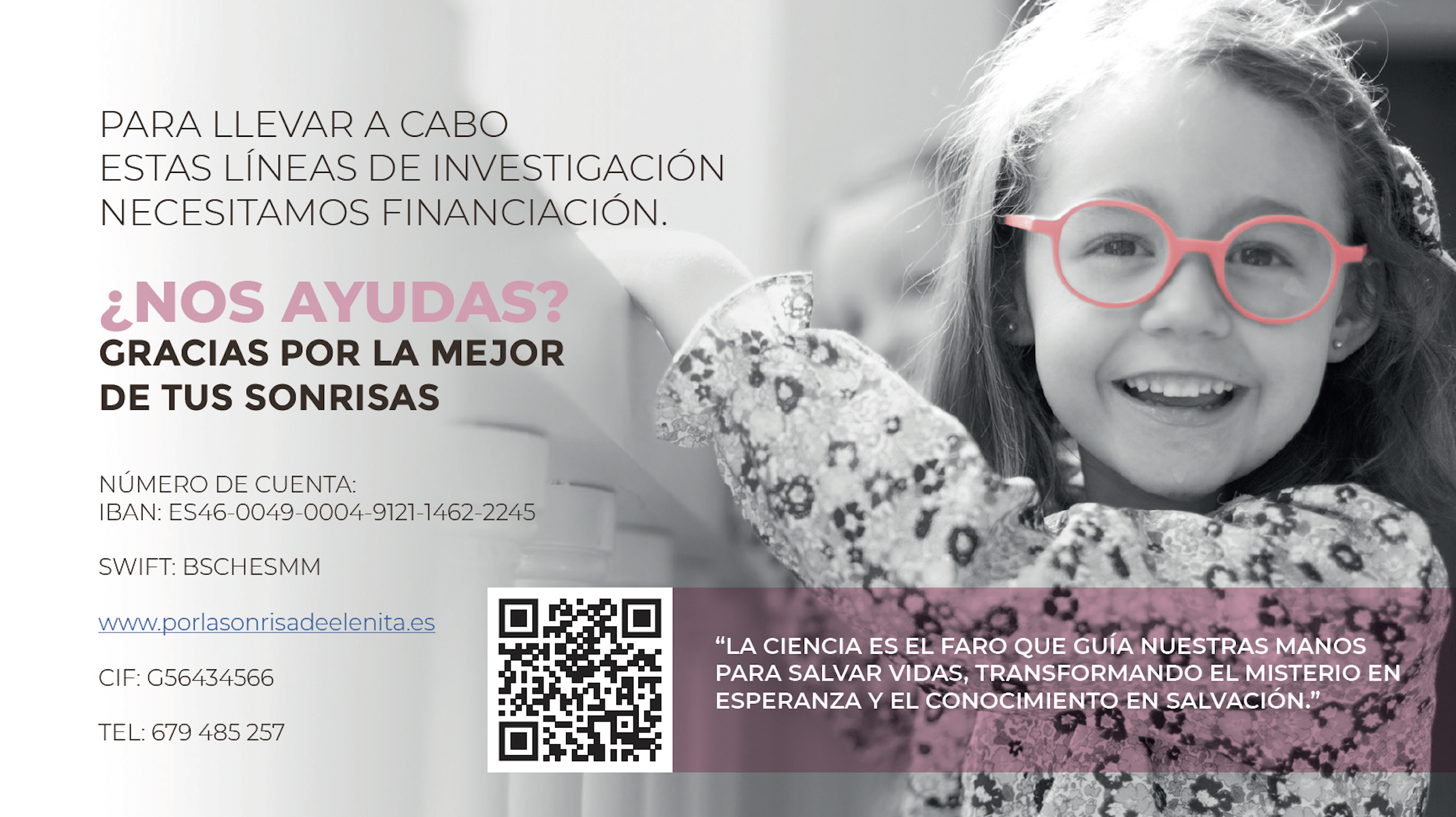 La familia de Elena pide ayuda para reunir el dinero del tratamiento.