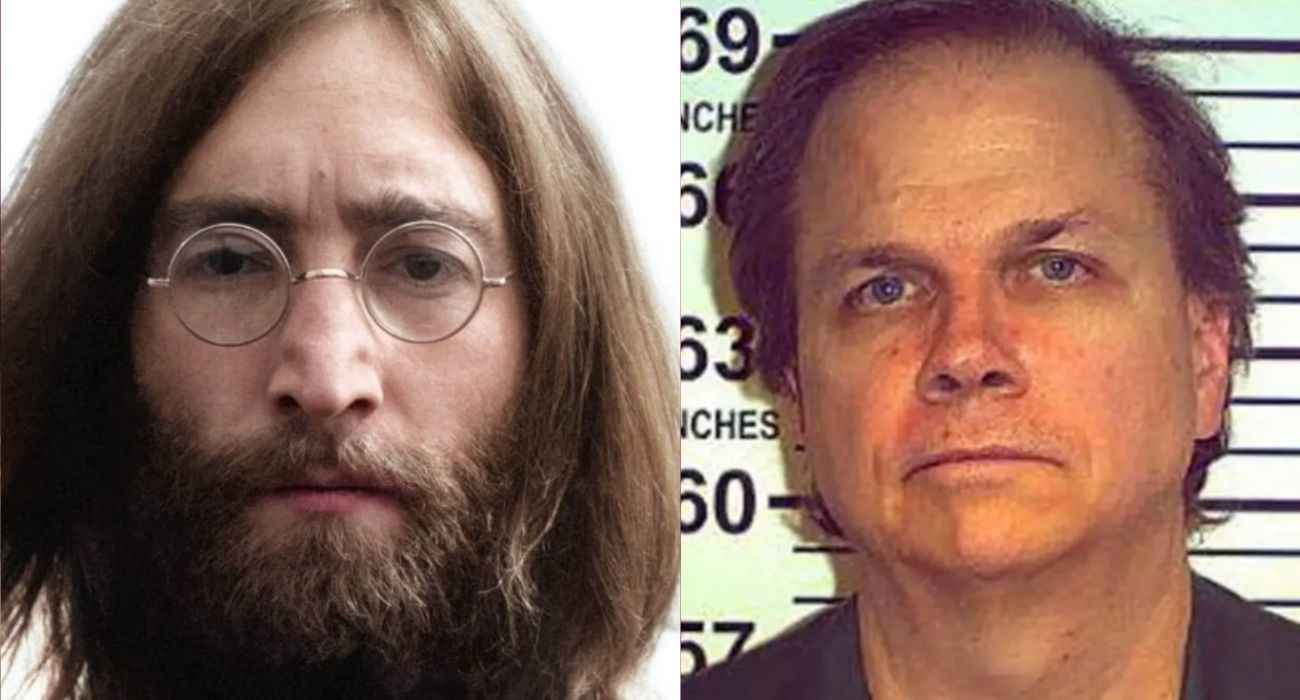 John Lennon, a la izquierda, junto a una imagen de 2012 de Mark David Chapman, su asesino.