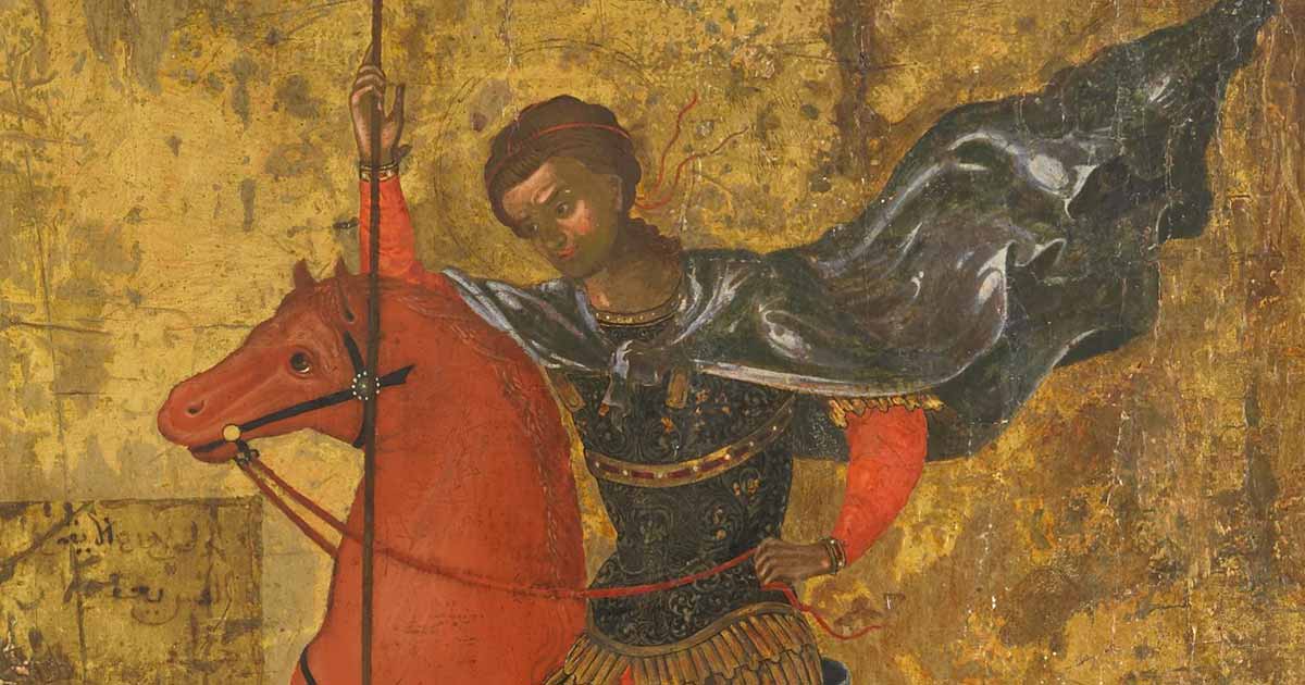 Representación de san Demetrio a caballo. Representación de san Demetrio a caballo.