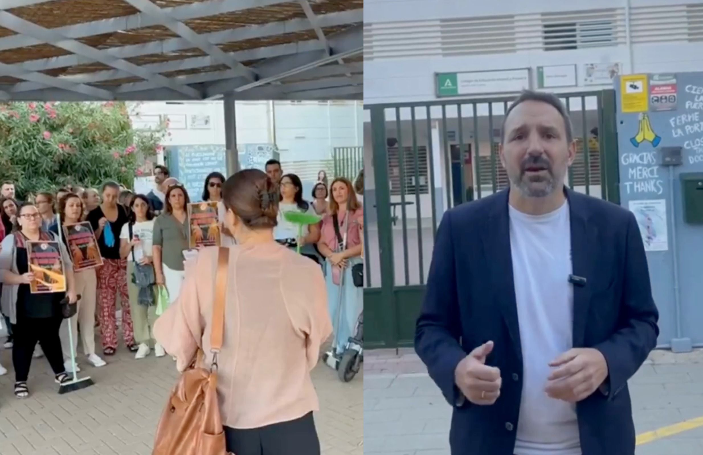 Juan Tomás Aragón, concejal del PSOE, en las puertas del colegio de Sevilla Este.