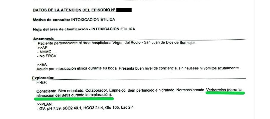 Informe médico del aficionado bético.