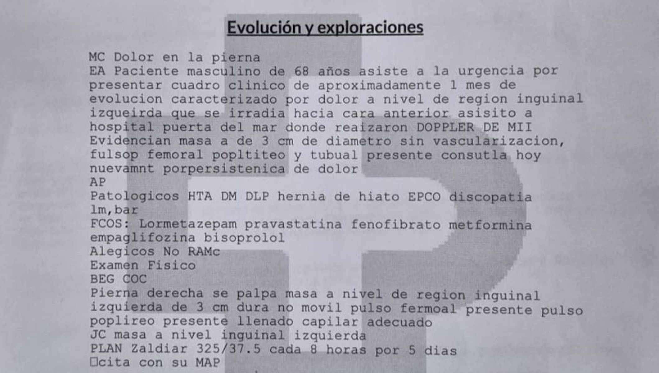 Informe de urgencias recibido en el Hospital Santa María del Puerto