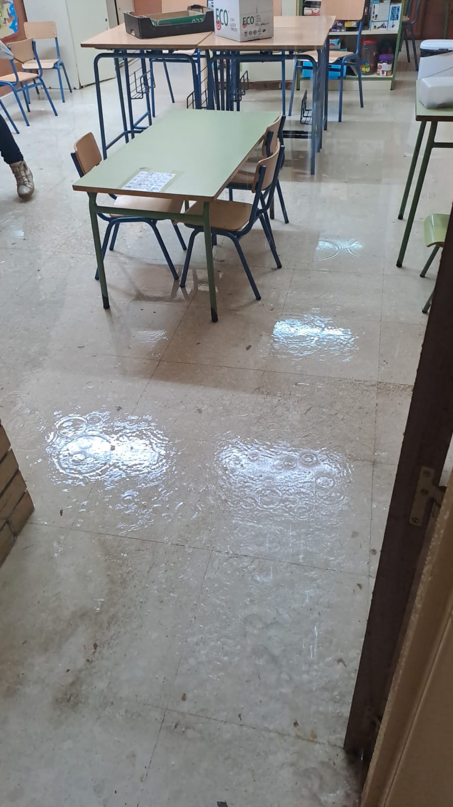 El aula llena de agua.