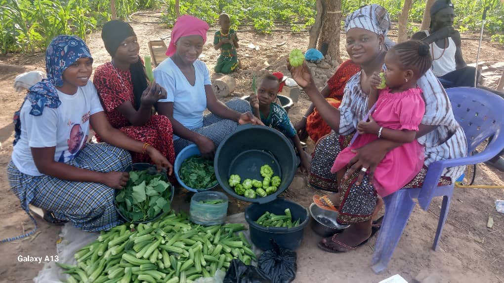 Varias de las 29 mujeres que forman la asociación Lanaya, con los frutos de la primera cosecha.   ABS