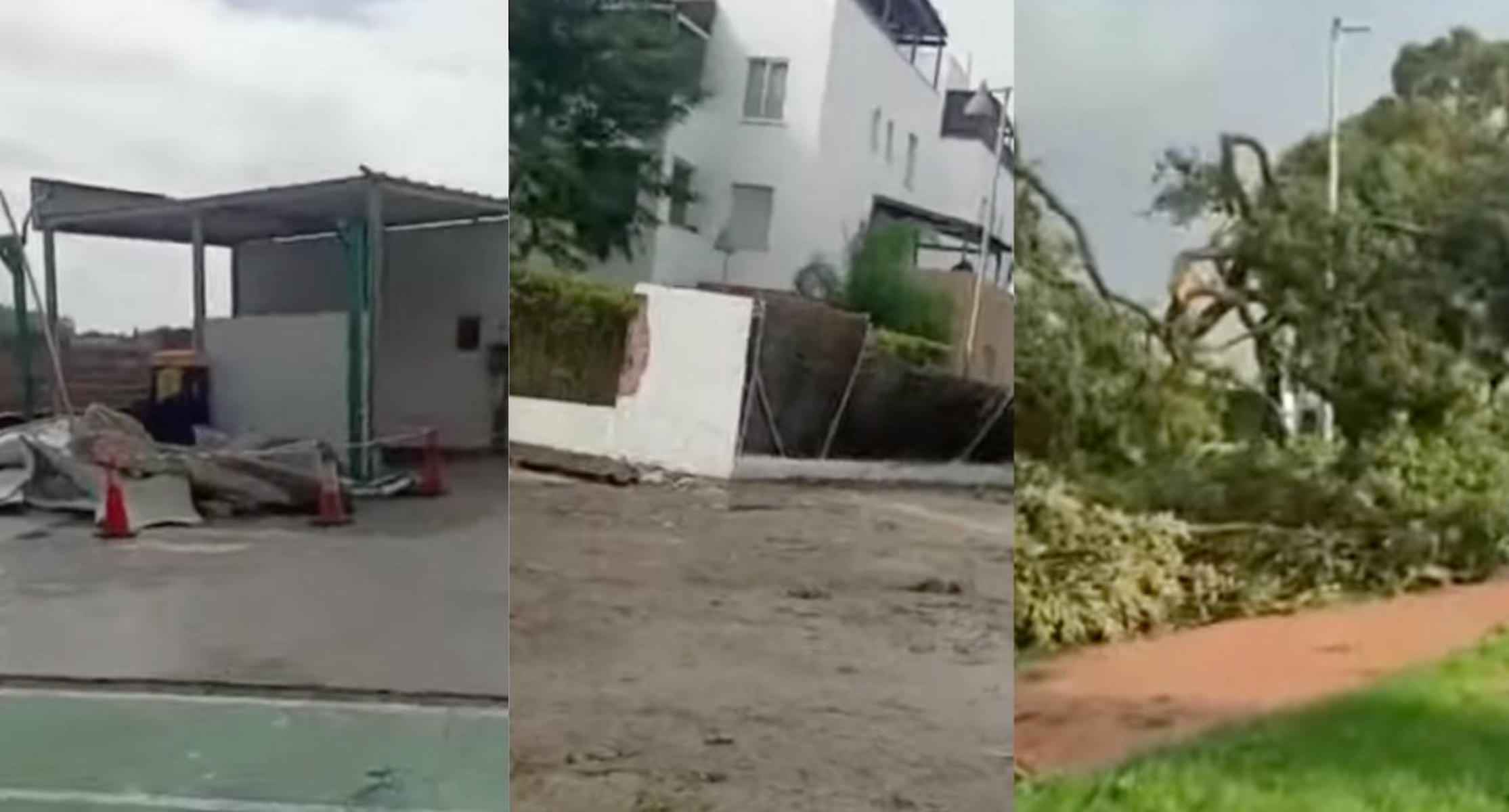 Tres imágenes de los detrozos ocasionados por la manga marina a su paso por Costa Ballena.