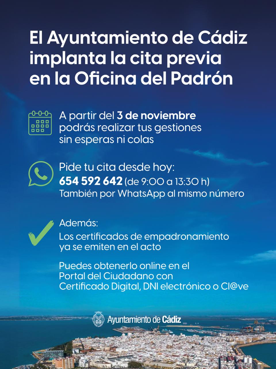 Cartel informativo del Ayuntamiento de Cádiz.