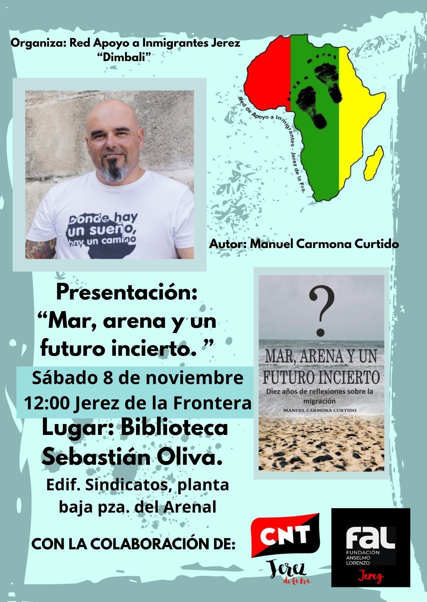Cartel de la presentación del libro de Manuel Carmona.