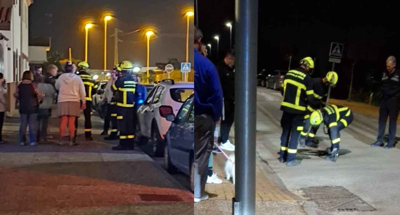 Dos imágenes de la intervención de bomberos tras el aviso de los vecinos de Guadalcacín.