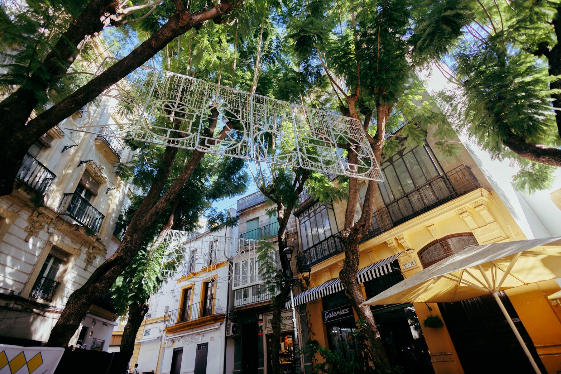 Motivos lumínicos en la plaza Plateros, en vísperas de la Navidad, que se está preparando.