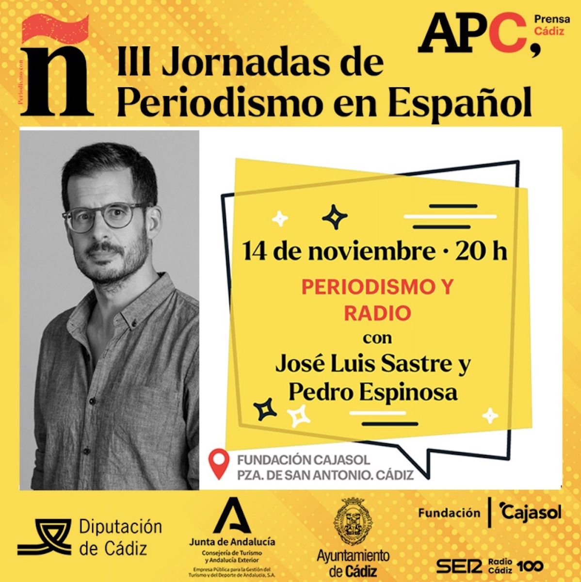 Cartel de las III Jornadas de Periodismo en Español en Cádiz.